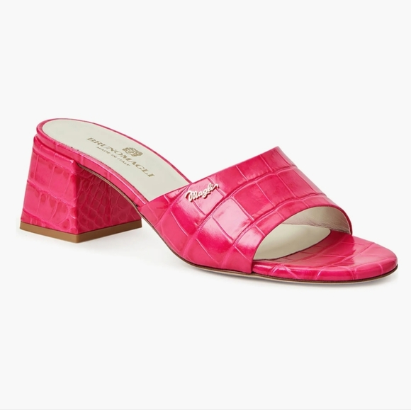 Host Pick ✨️ Bruno Magli Leather Pink Croc Mule Heeled Slide NWT - Picture 2 of 5